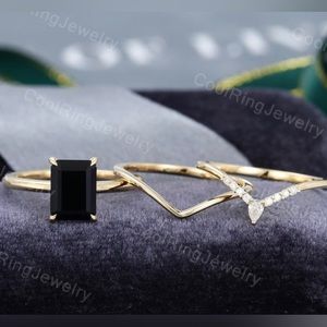 Selling this black onyx engagement ring with the accompanying 3 stackable rings.